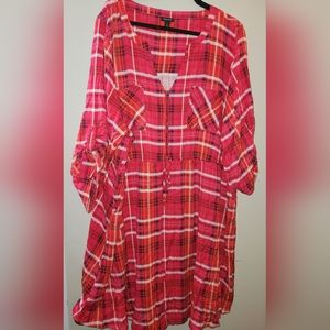 Torrid Zip Front Shirt Dress Stretch Challis Plaid Pink, Size 4